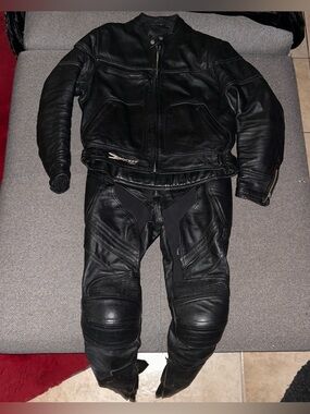 Joe Rocket Black Leather Motorcycle Jacket Pants Set Mens